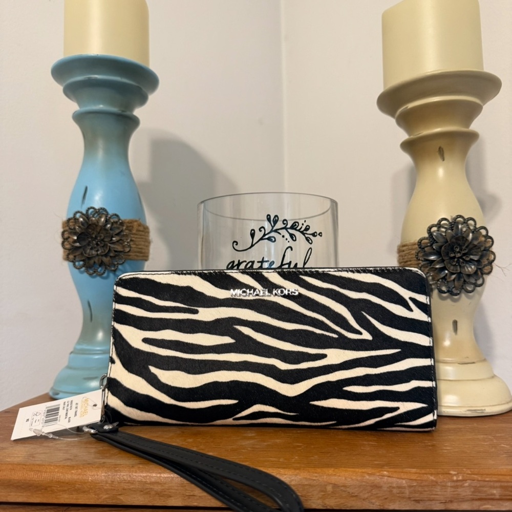Michael Kors Black and White Zebra Wristlet